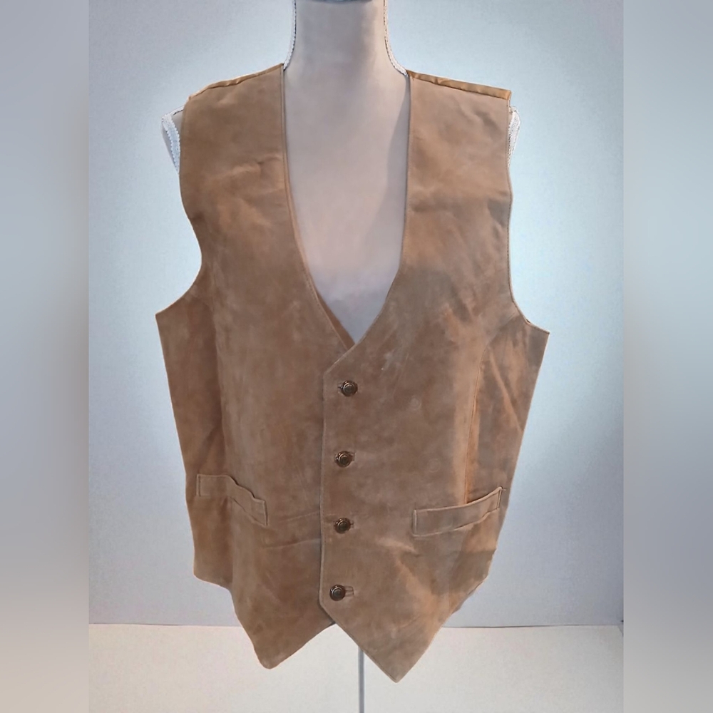 Vtg Leather Arizona Button Front Vest Brown Adjustable Mens Medium Womans Large